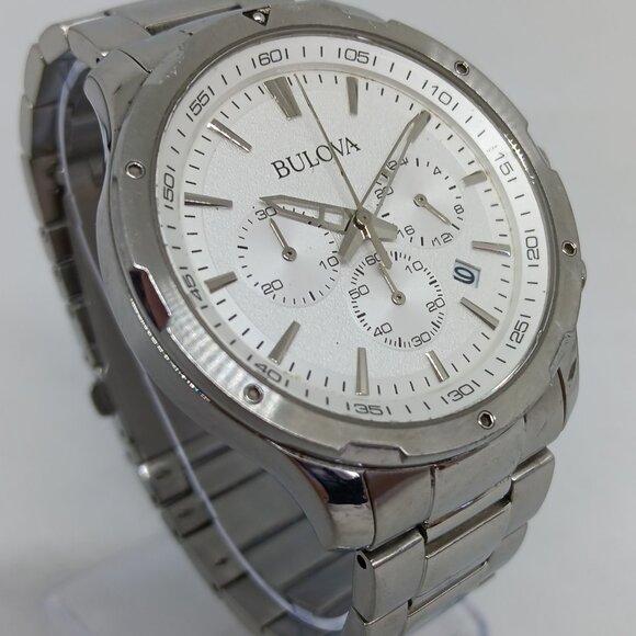 Bulova 96B335 Men's 43mm Stainless Steel White Dial Chronograph Watch - Picture 4 of 11